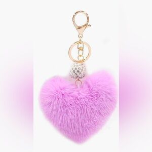 Purple Heart Fur Keychain with rhinestones 💕